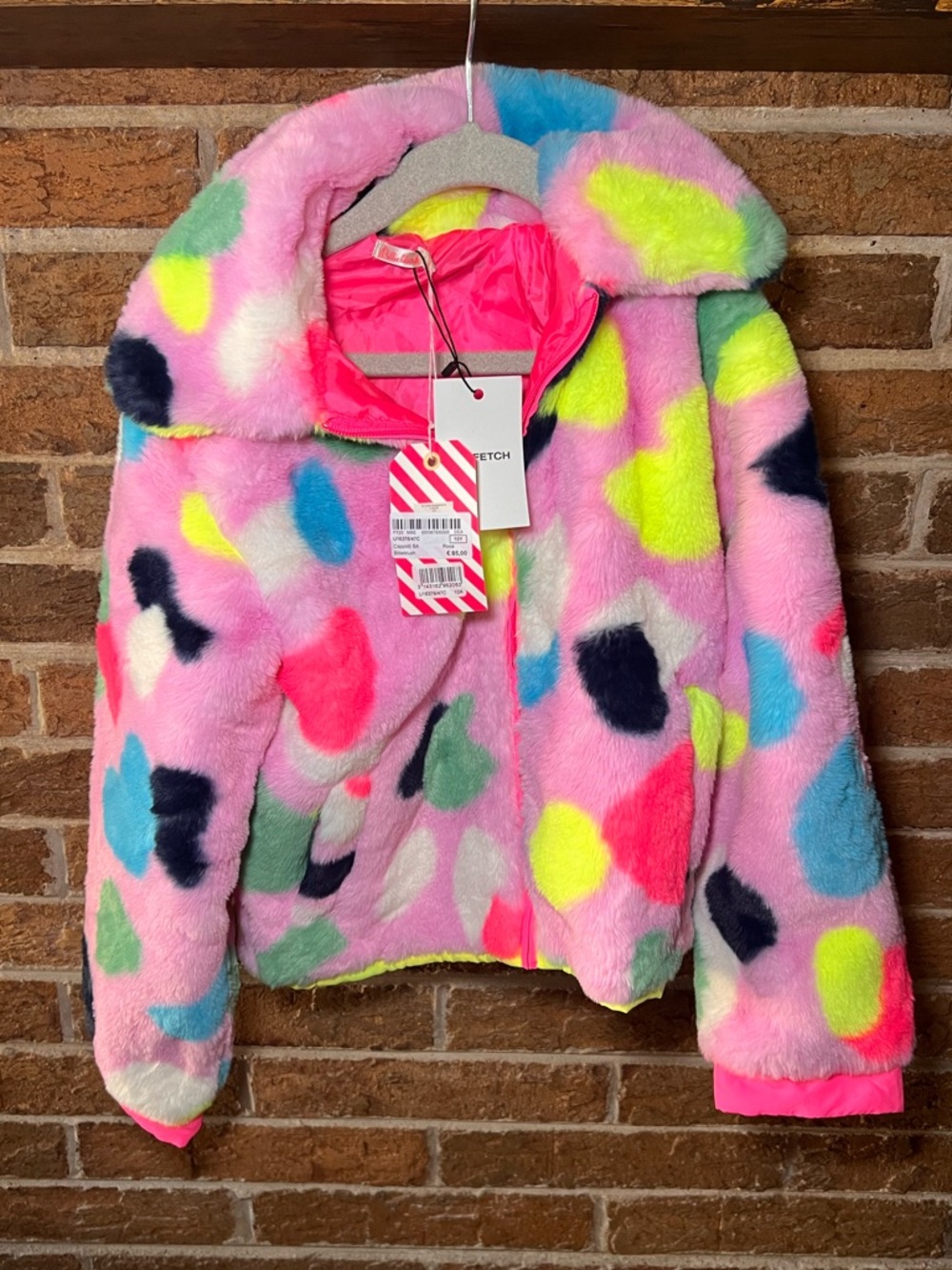 Billieblush NWT Pink Multi-Color Abstract Faux Fur Jacket Size 10